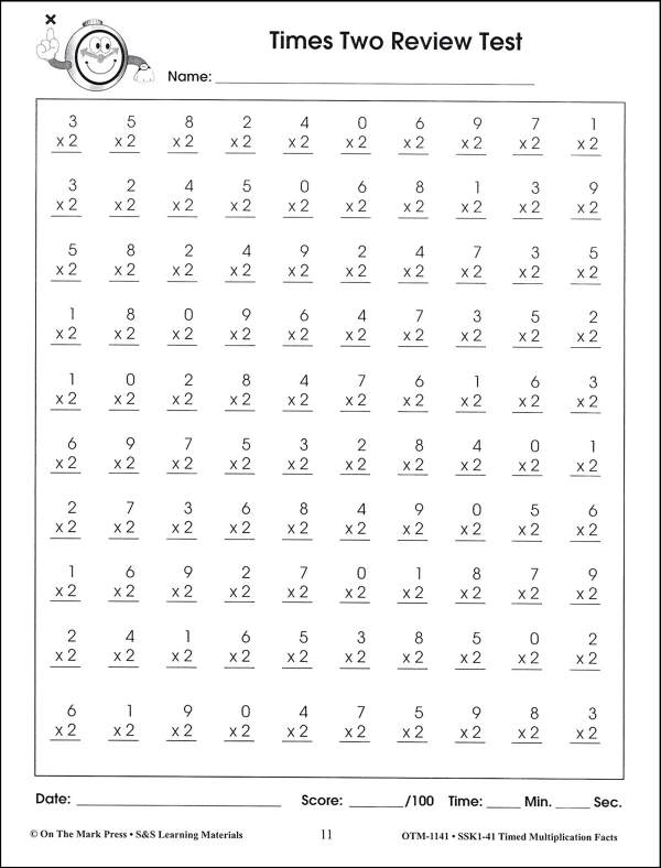 100 Multiplication Facts Timed Test