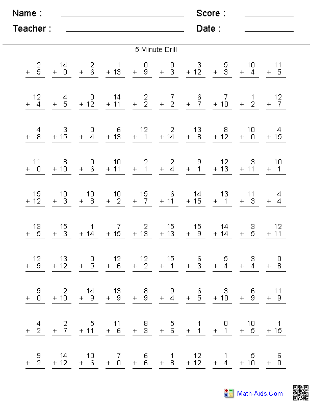 Addition Subtraction Math Worksheet 100 Problems