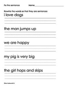 Kindergarten Sentence Practice Worksheets