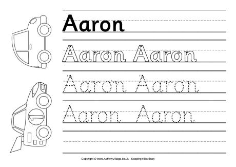 Printable Name Aaron Worksheets