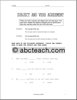 Subject Verb Agreement Worksheets