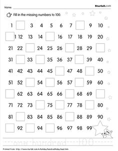 100 Chart Missing Numbers Worksheet