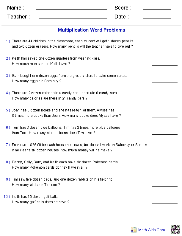 3rd Grade Multiplication Word Problems