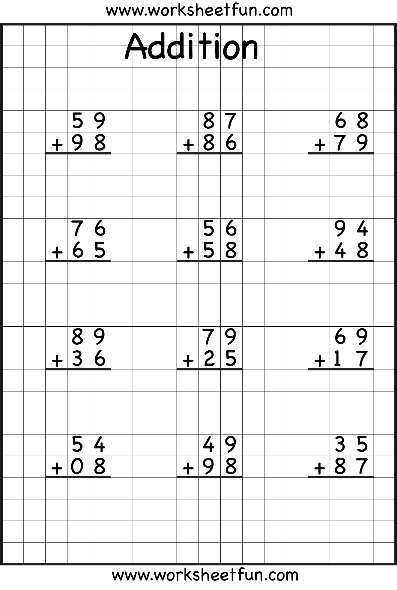 Addition with Regrouping Worksheets