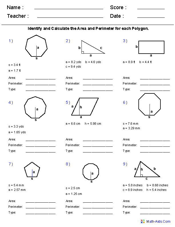 Area and Perimeter Worksheets