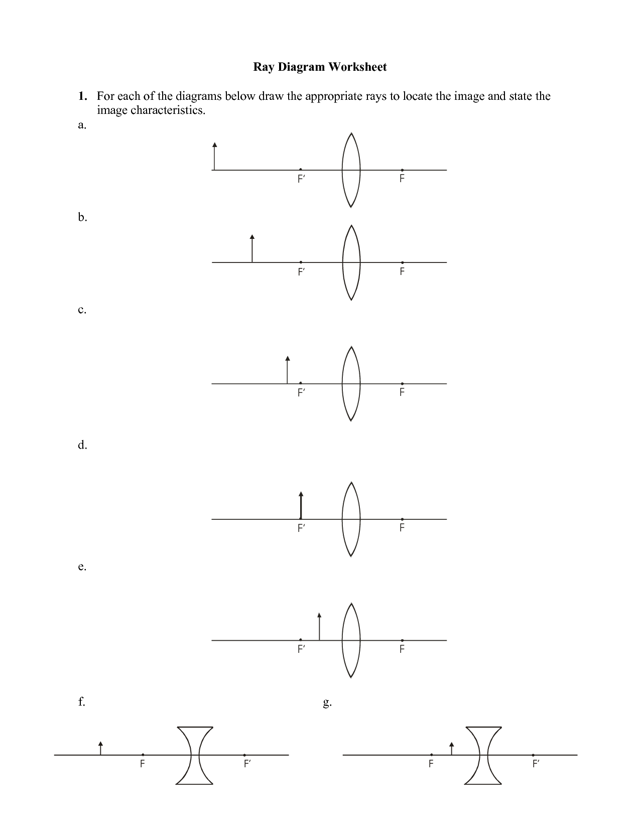 Lenses Ray Diagram Worksheet