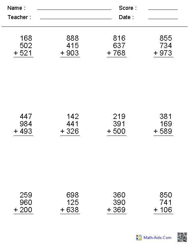 Math Addition Worksheets