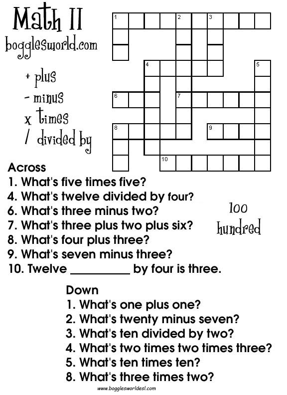 Math Crosswords with Answers