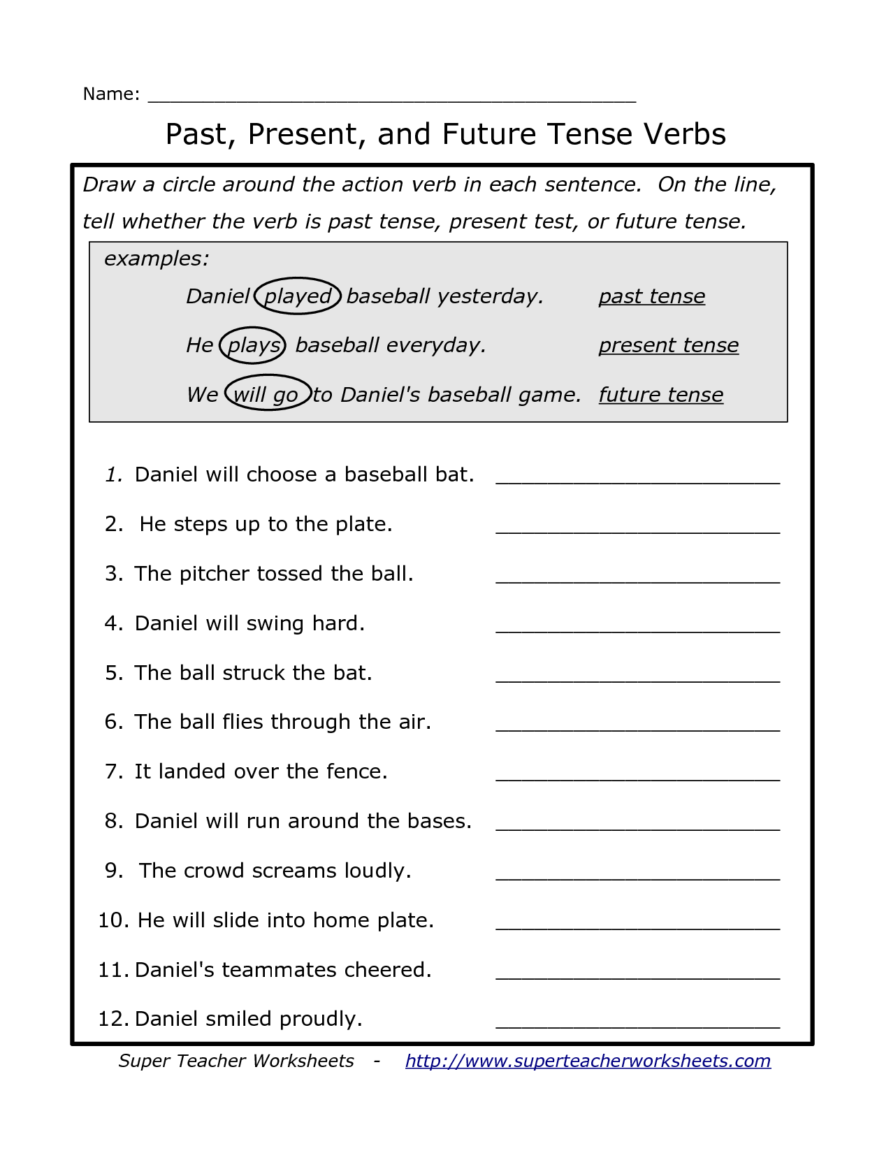 Past Present and Future Tense Worksheets