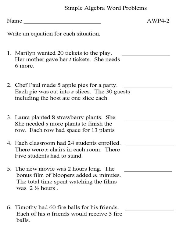 Printable Math Word Problems