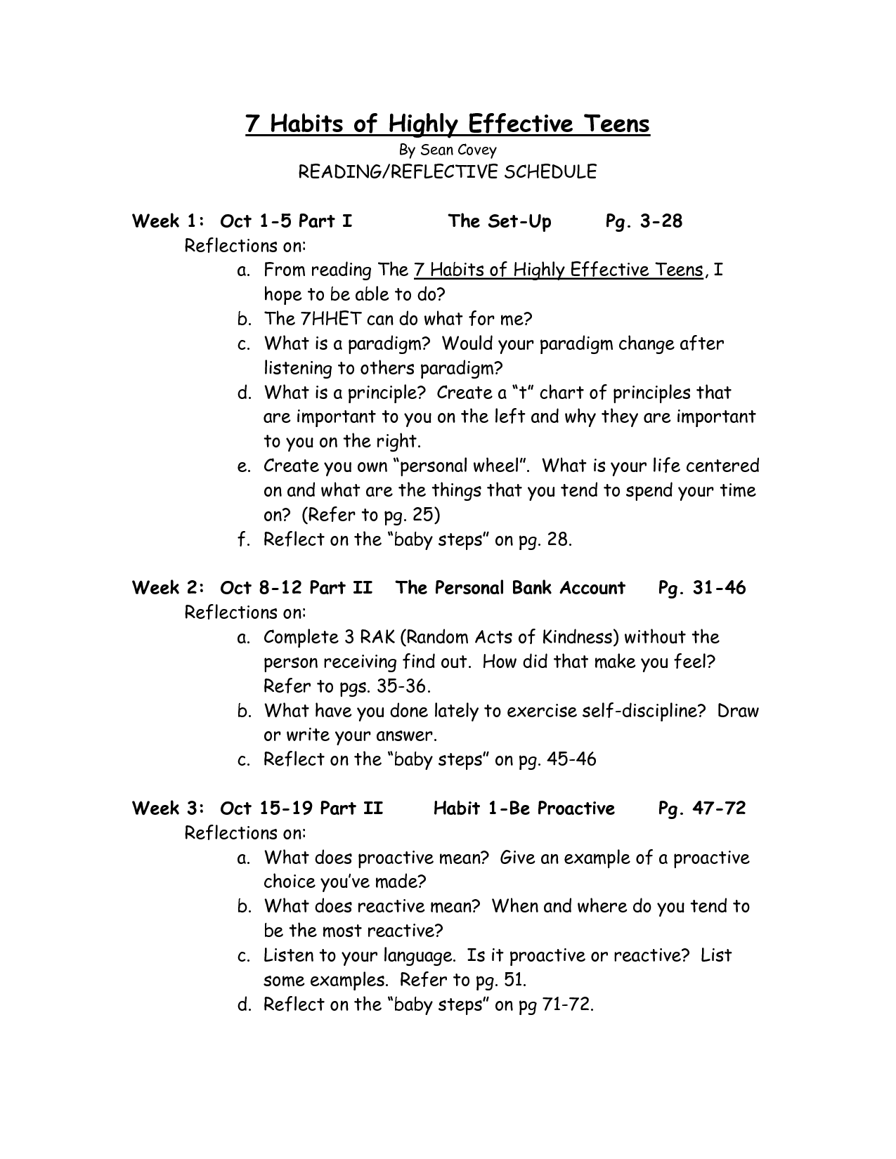 7 Habits of Highly Effective Teens Worksheets