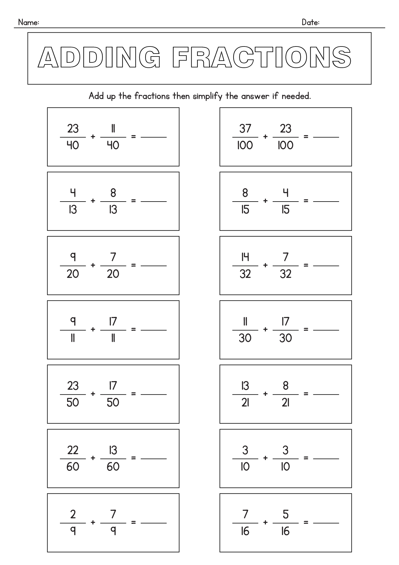 11 Adding Fractions Worksheets With Answer Key Worksheeto