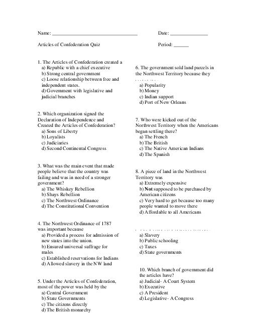 15 Printable Articles Of Confederation Worksheet Worksheeto