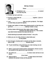 Bill Nye Friction Worksheet