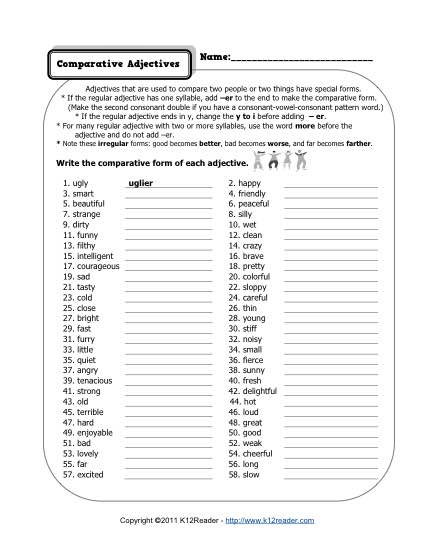 Comparative Adjectives Worksheets 3rd Grade