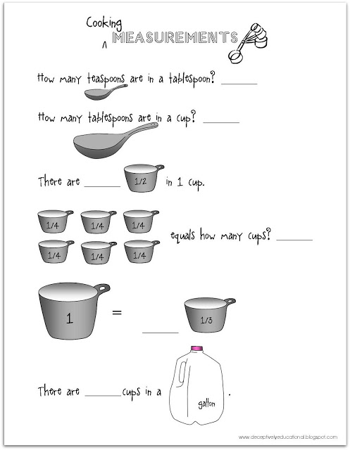 Cooking Measuring Worksheets