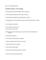 DNA Technology Worksheet