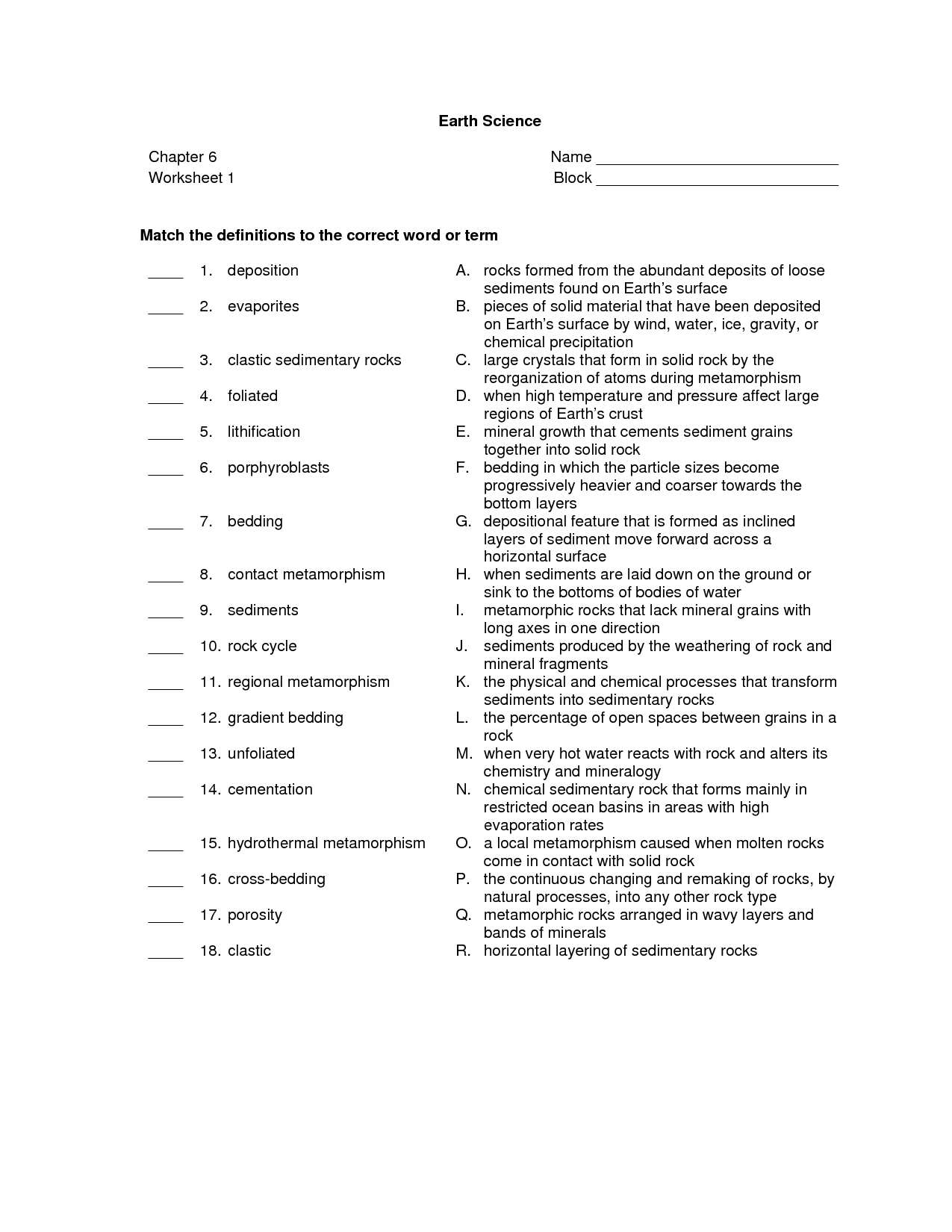 Earth Science Water Cycle Worksheets