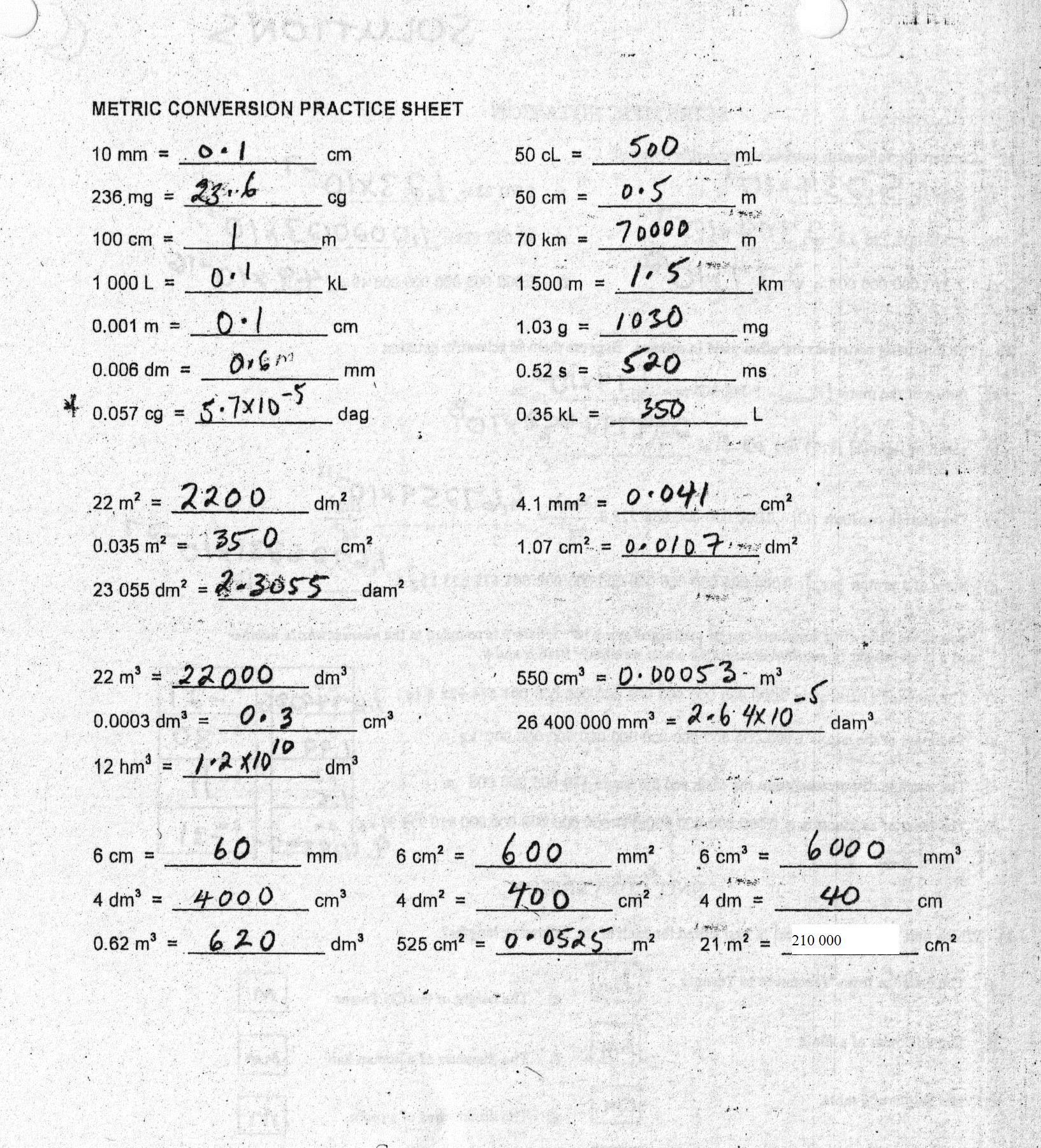 Metric Conversions Worksheet 1