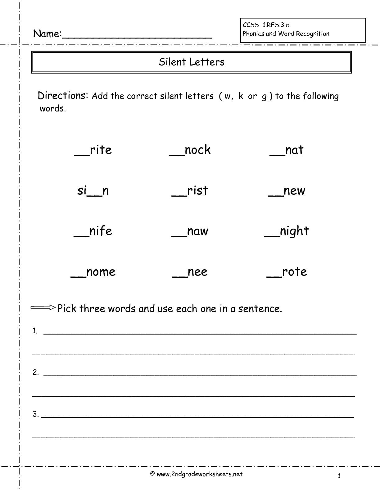 Silent Letters Worksheets Grade 2