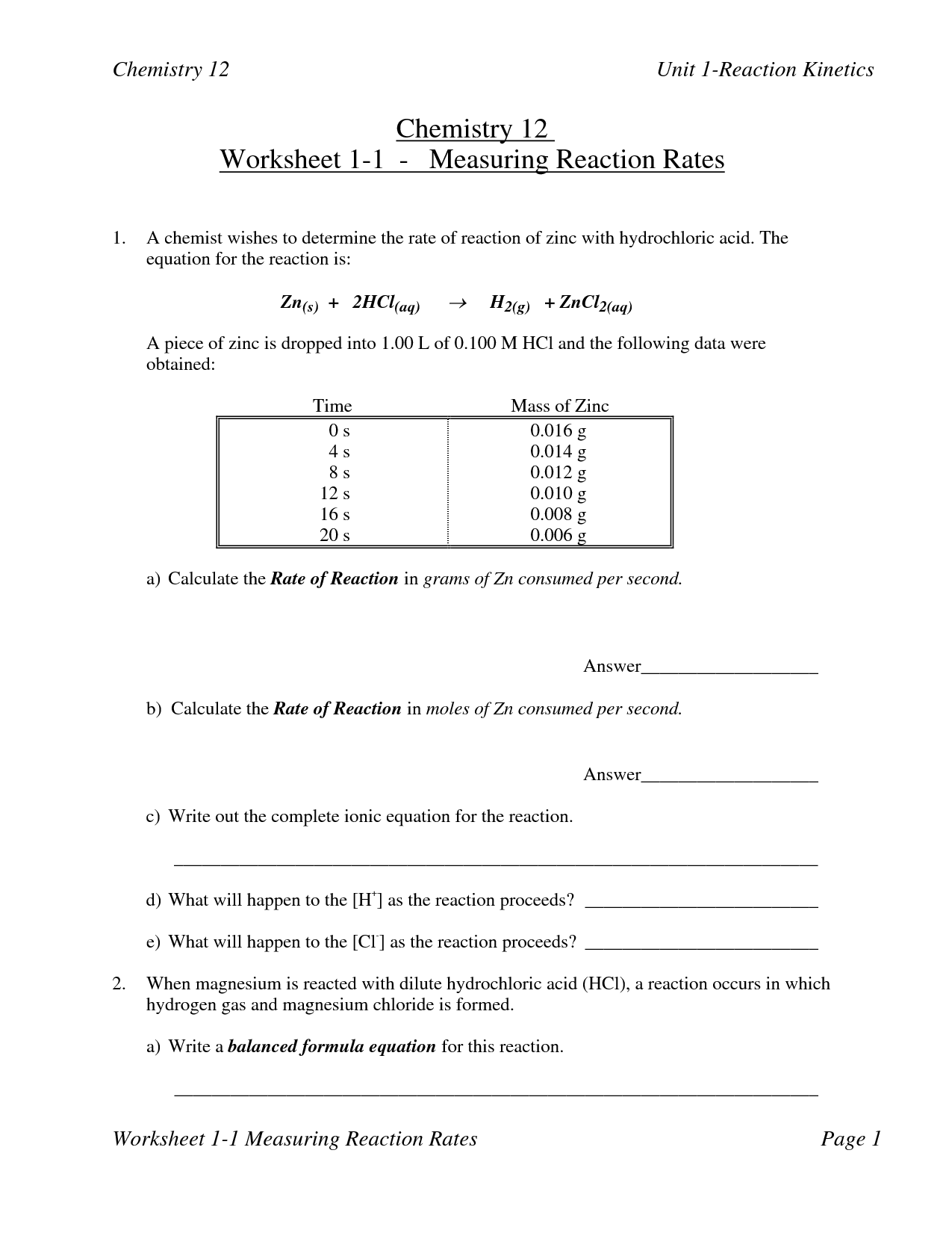 13 Worksheet Reaction Rates Answer Worksheeto