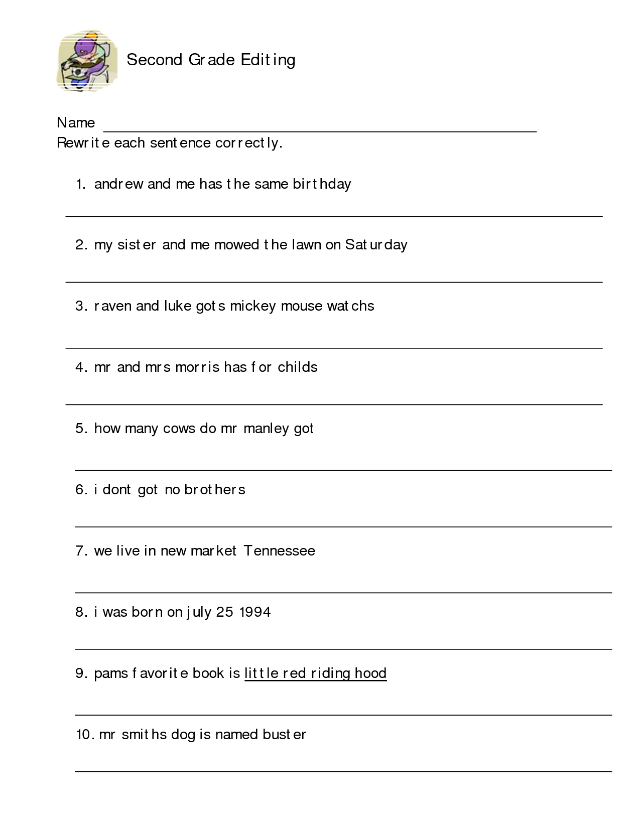 Simple Sentences Worksheet For Grade 7