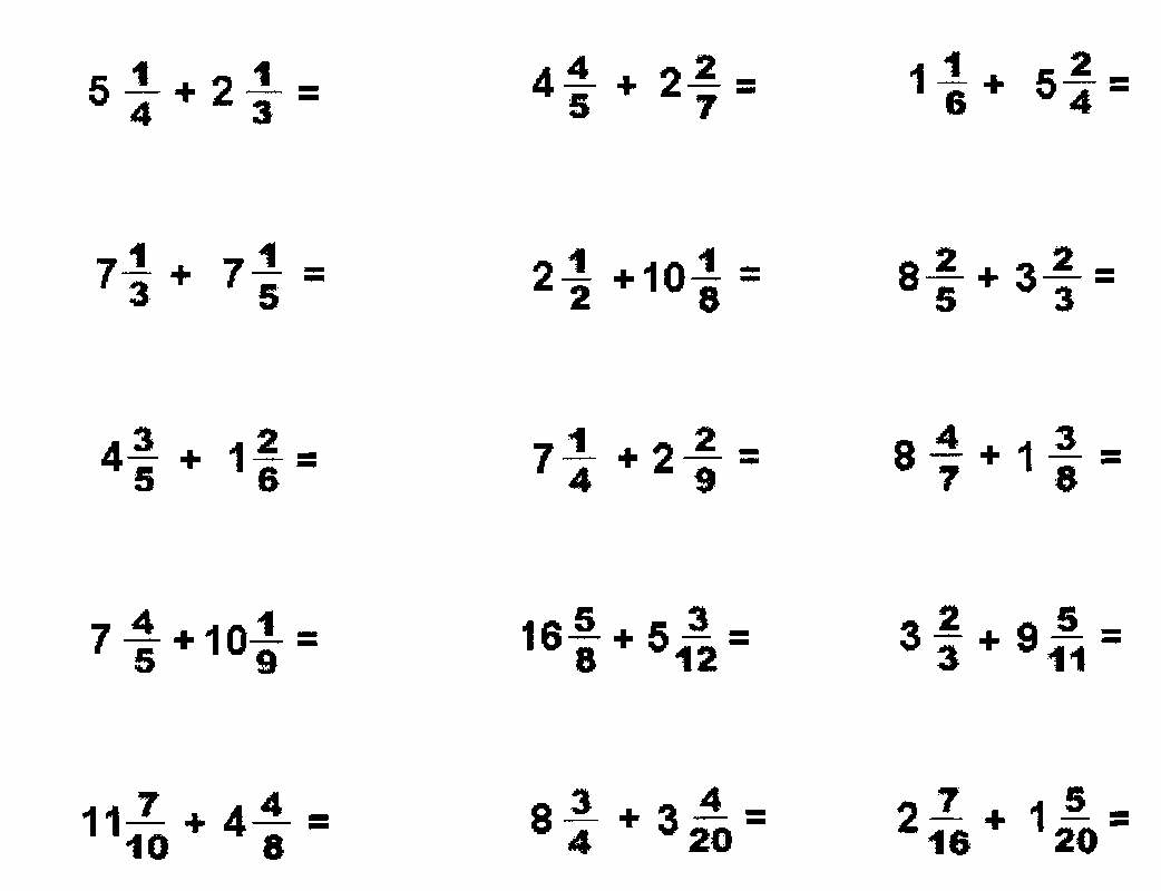 Addition Of Fractions With Common Denominators Worksheets