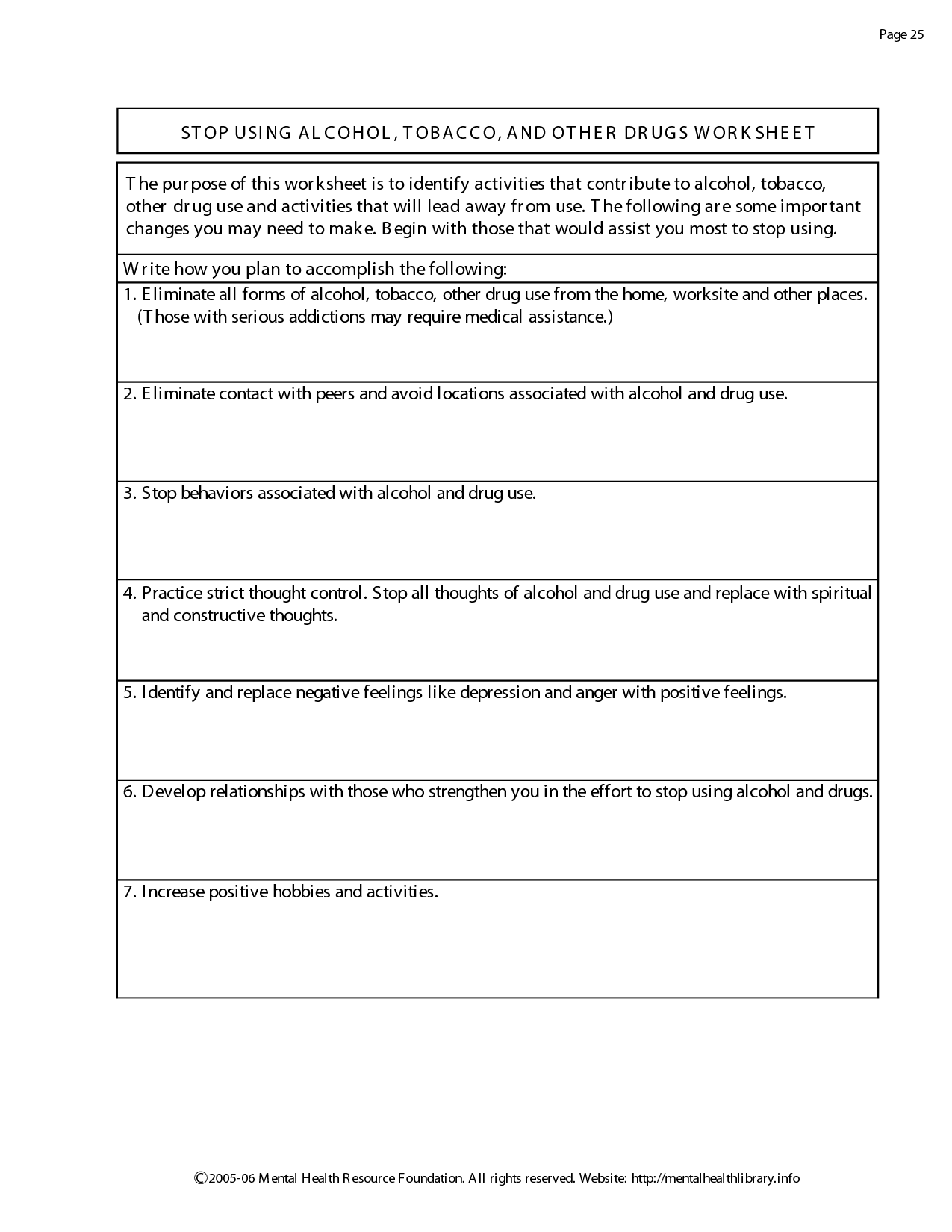 Alcohol and Drug Education Worksheets