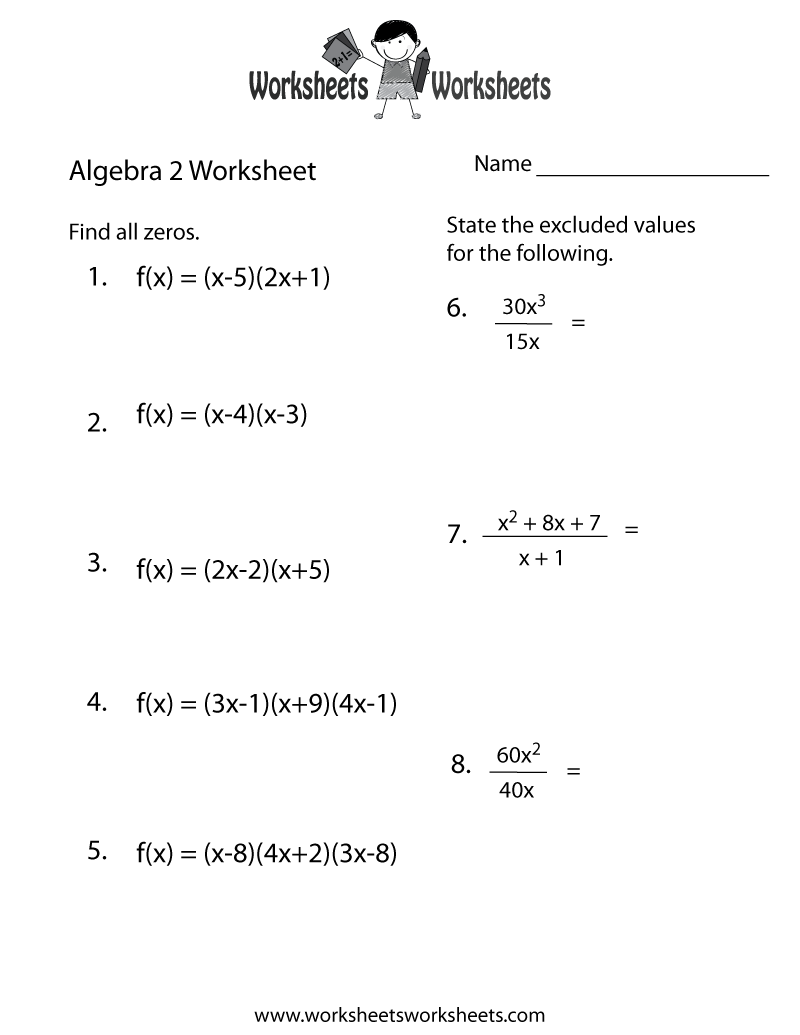 Algebra 2 Practice Worksheets