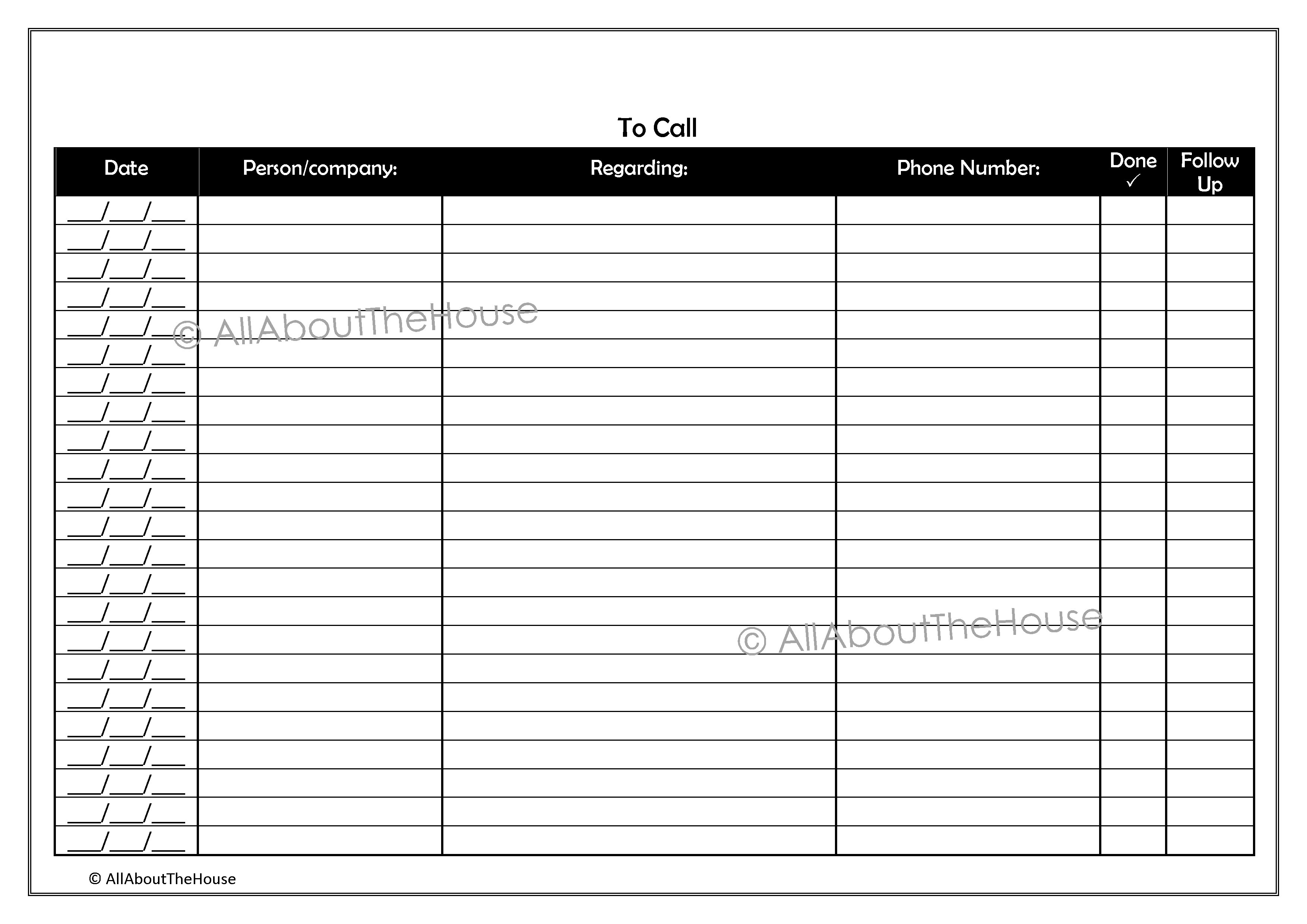 Call to Do List Printable