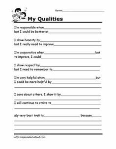 My Qualities Social Skills Worksheets