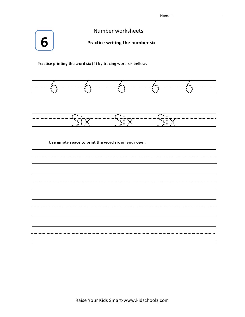 Number 6 Tracing Worksheet