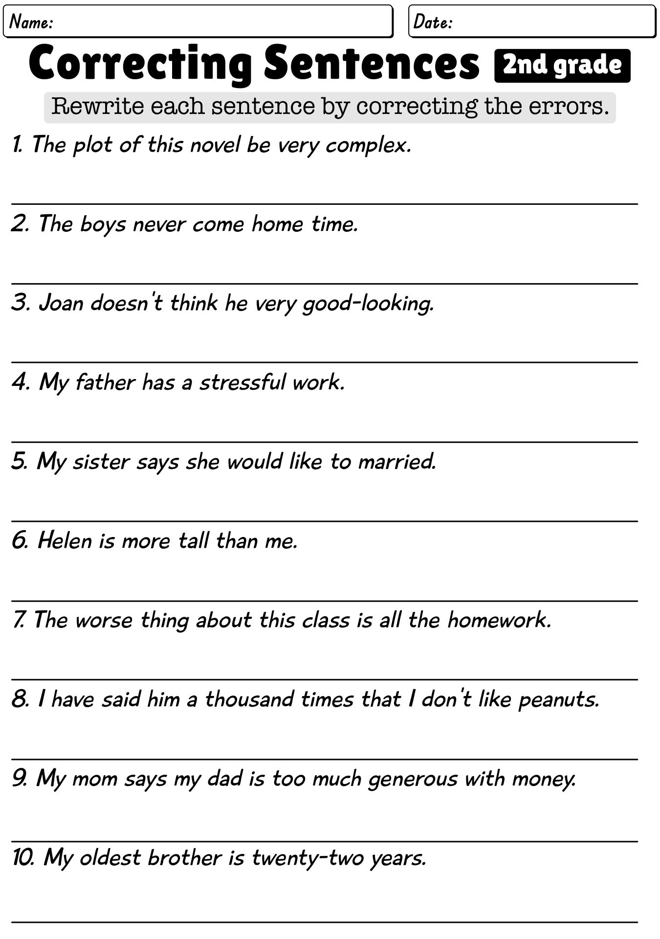 Sentence Correction Worksheets