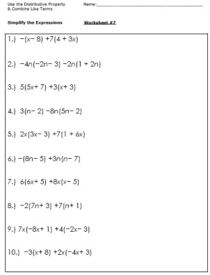 Simplifying Expressions Worksheets 7th Grade