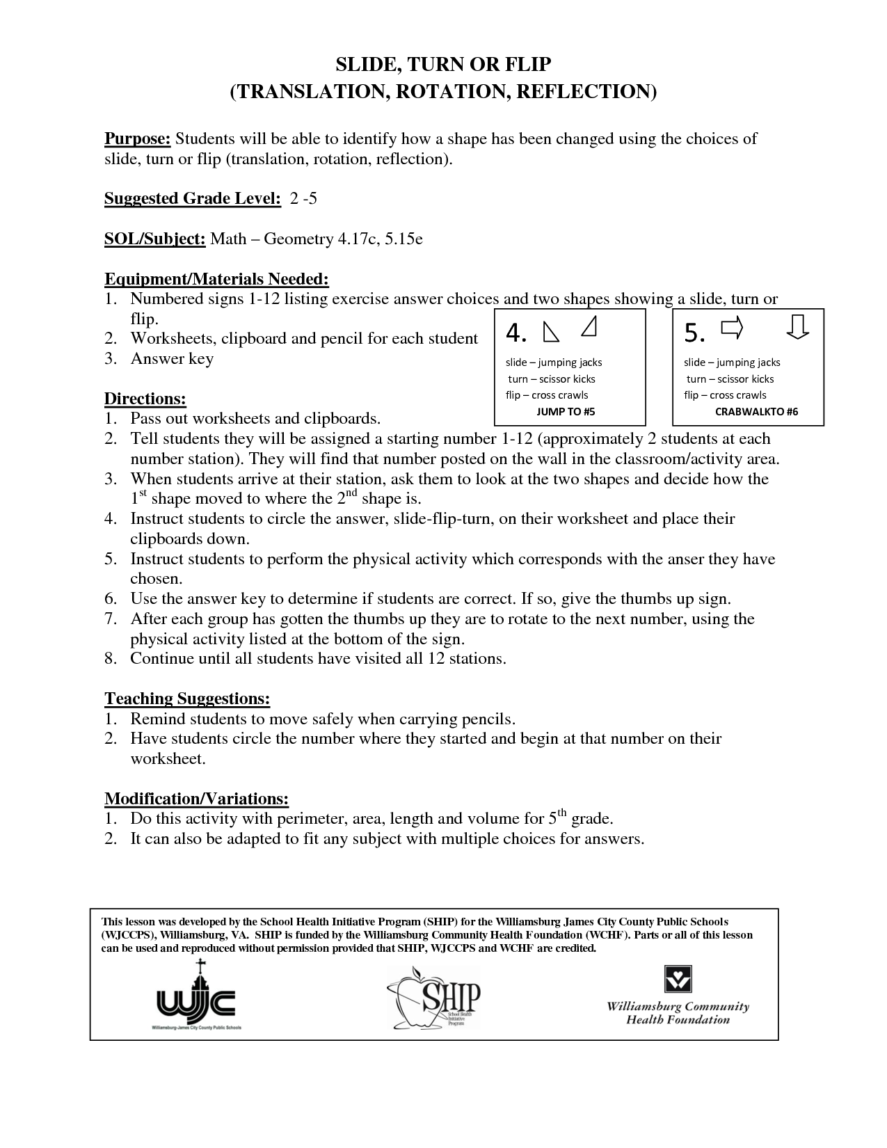 Slide Flip Turn Worksheets