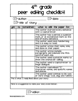 4th Grade Peer Editing Checklist