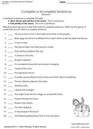 4th Grade Sentences Worksheets