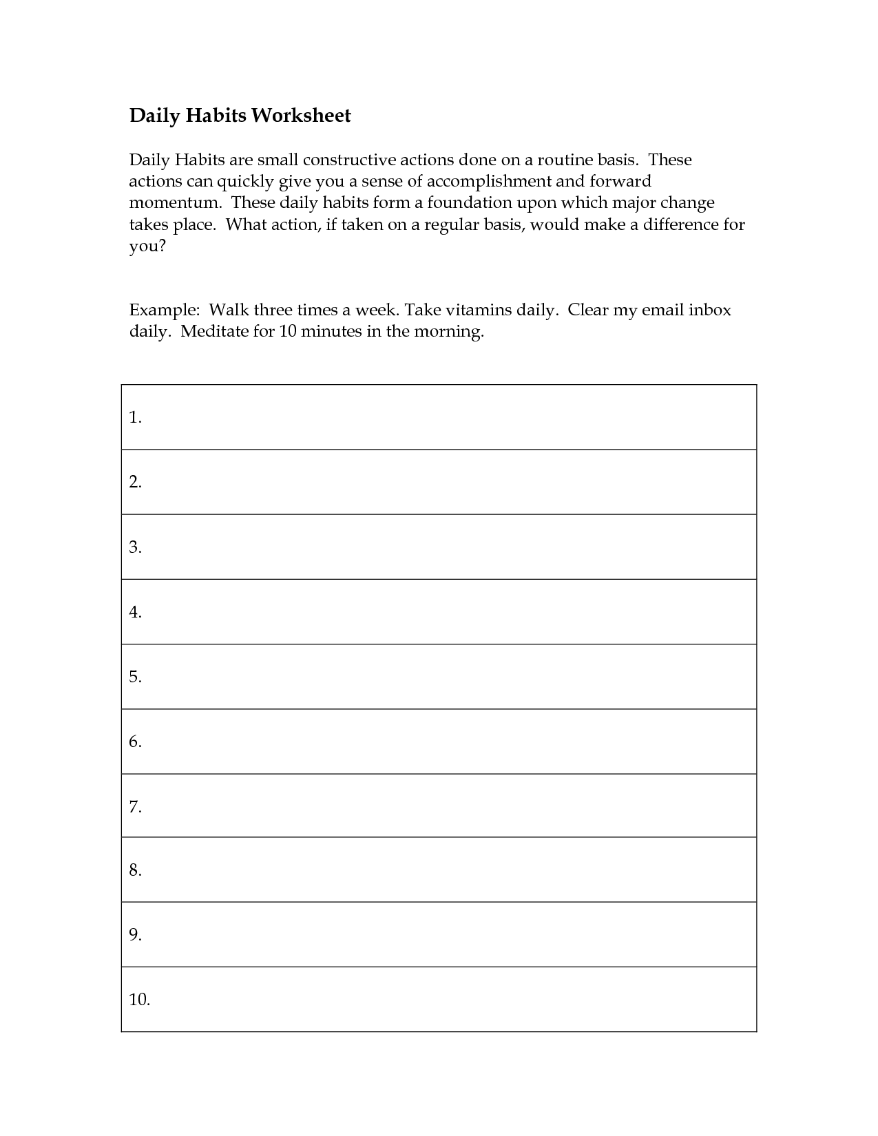 7 Healthy Habits Worksheet