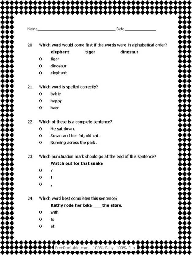 Free Printable Preposition Worksheets