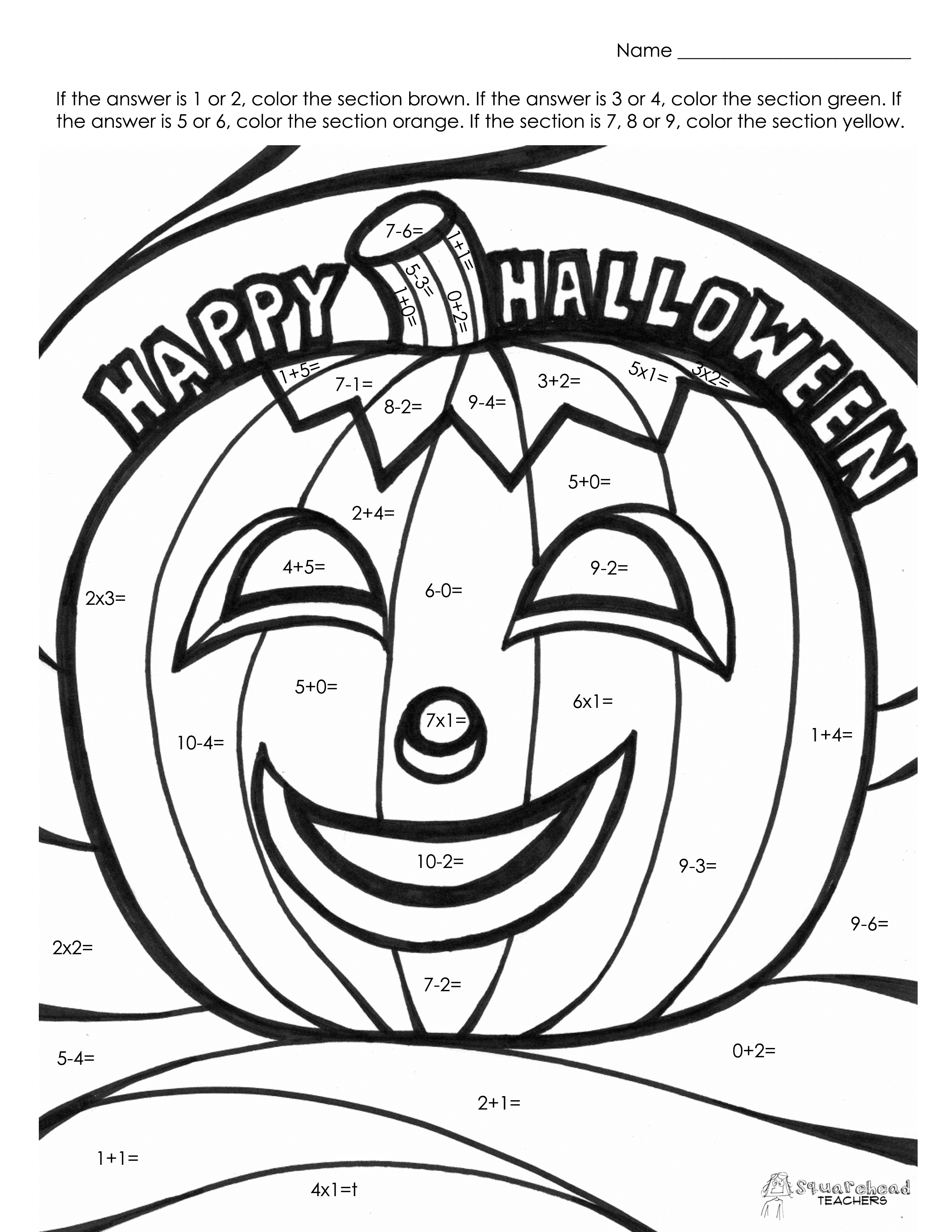 Halloween Math Multiplication Coloring Worksheets