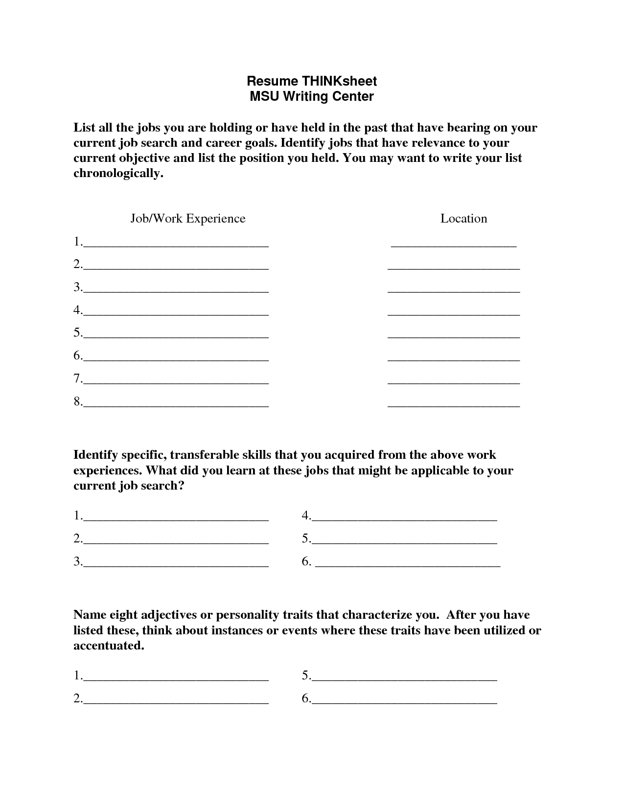 15 Career Experience Worksheets Worksheeto