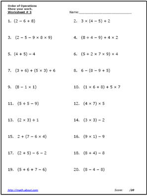 Order of Operations Math Worksheets Printable