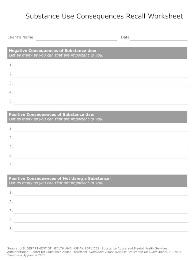 Relapse Prevention Worksheets Substance Abuse