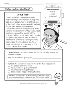 Rosa Parks Reading Worksheets