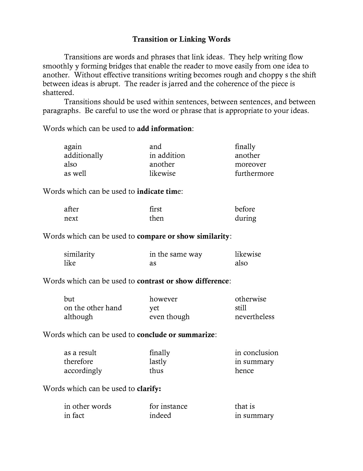 11 Transition Word List Worksheets Worksheeto