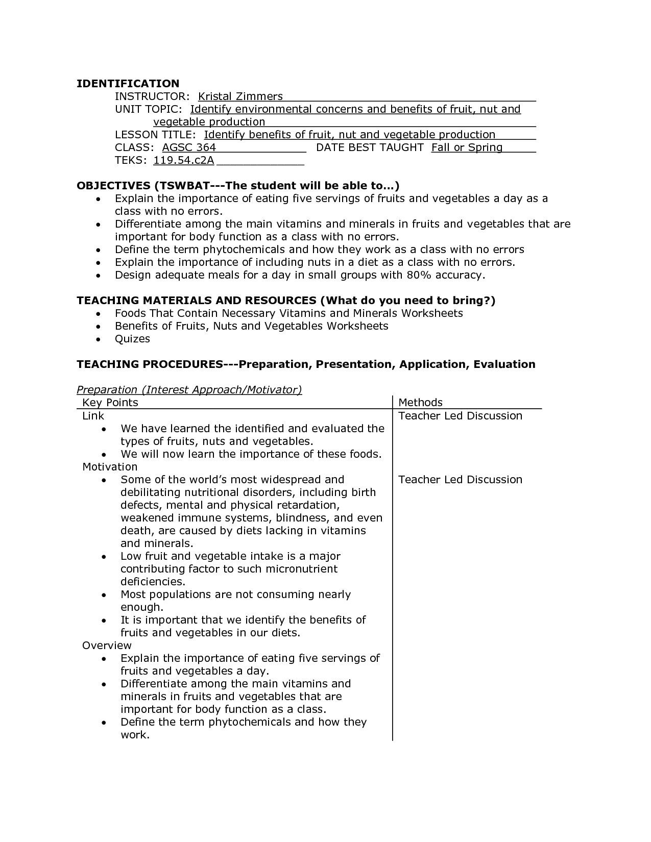 Vitamins and Minerals Worksheet