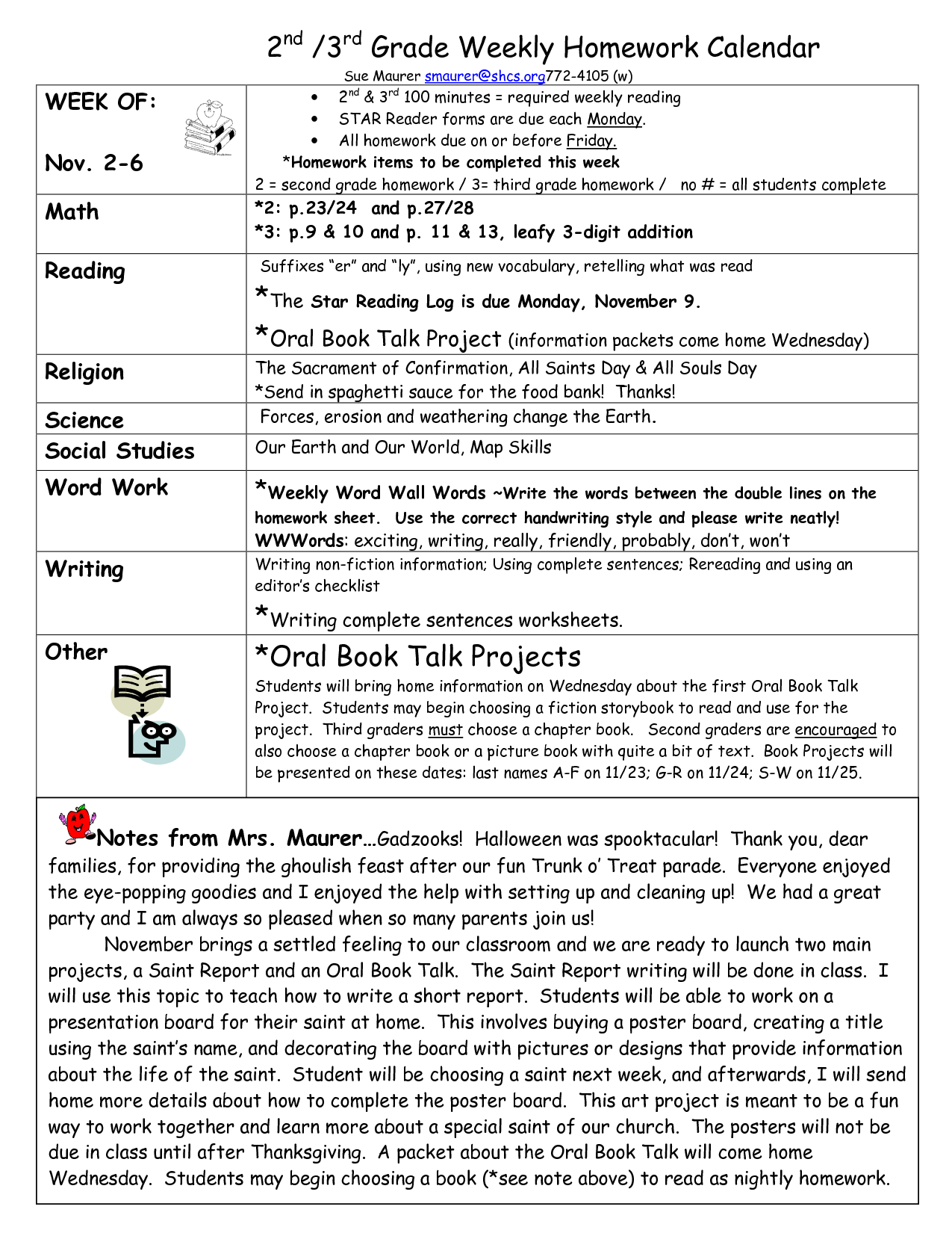 Weekly Reading Homework 3rd Grade