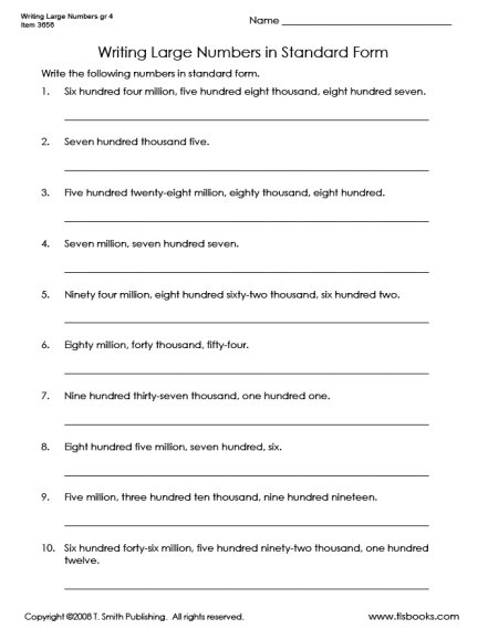 Writing Numbers in Word Form Worksheets