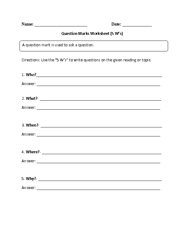 5 W Questions Worksheets