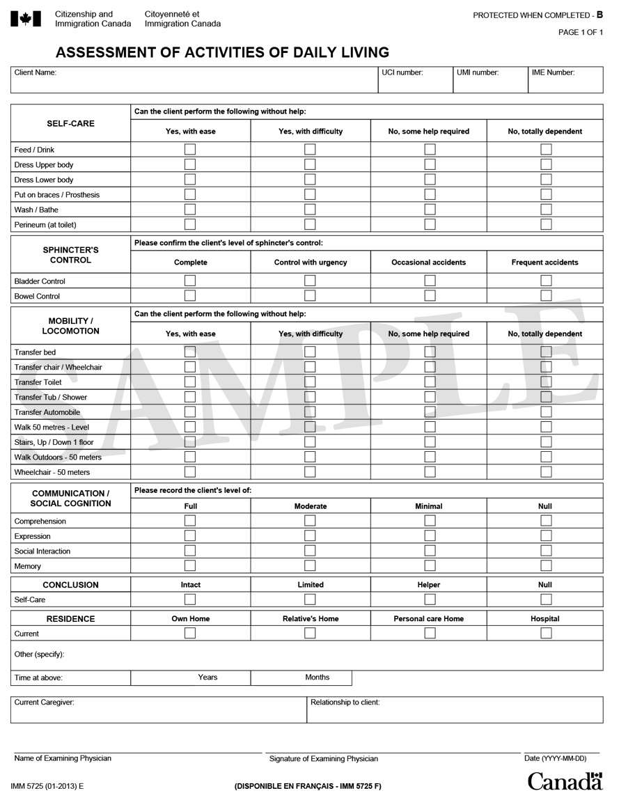 Activities of Daily Living Assessment Form